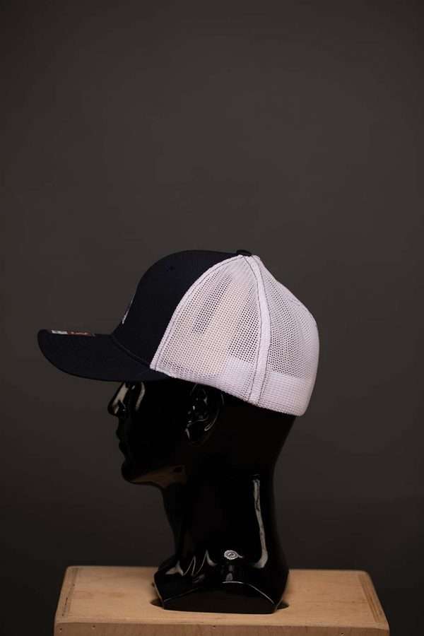 110 R Flex Trucker Mesh Hat Baseball Cap Richardson Navy White With White Ball Logo Side View 2 R-flex Trucker Mesh Golf Hat