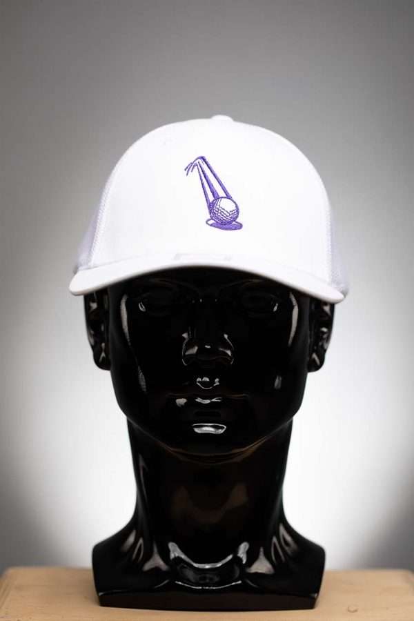 110 R Flex Trucker Mesh Hat Baseball Cap Richardson White With Purple Ball Logo 2 R-flex Trucker Mesh Golf Hat