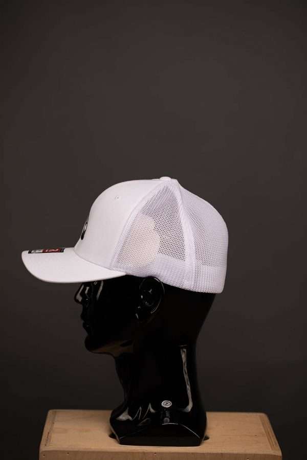 110 R Flex Trucker Mesh Hat Baseball Cap Richardson White With Purple Ball Logo Side View 2 R-flex Trucker Mesh Golf Hat