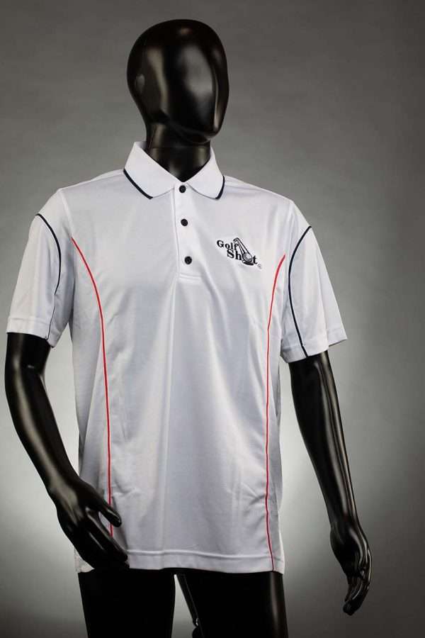 1186 White Navy Red Polo With White Full Logo 2 Men’s Swing Overlock Contrast Polo Shirt