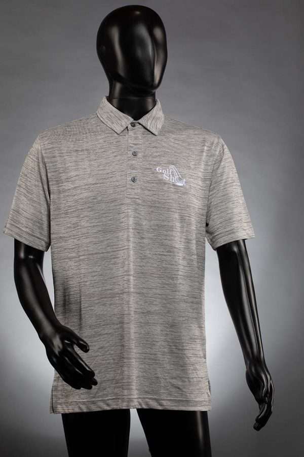 1280 Heather Grey Polo With White Full Logo Men's Heather Stripe Point Collar Shirt