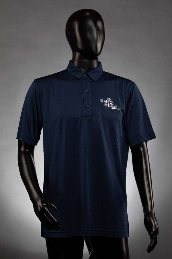 1678 Navy Polo With White Full Logo Men's Dry Swing Melange Stripe Texture Golf Polo Shirt