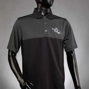 1683 Black Polo With White Full Logo Men’s Melange Contrast Polo Shirt