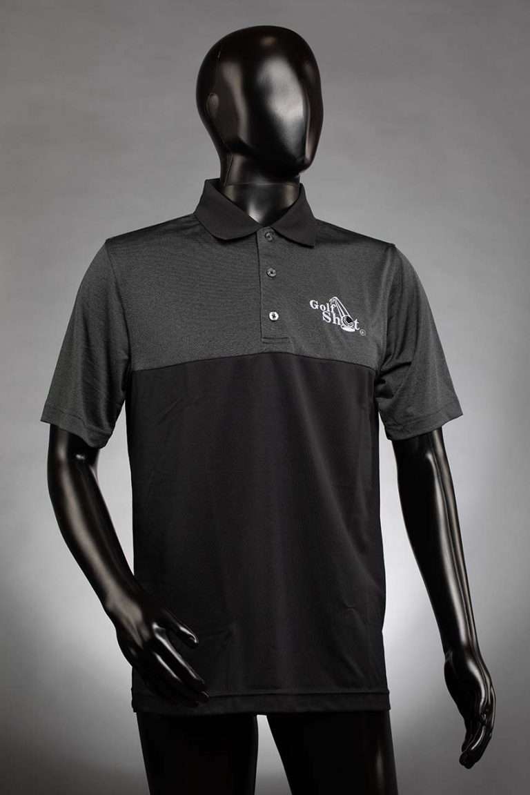 1683 Black Polo With White Full Logo Men’s Melange Contrast Polo Shirt