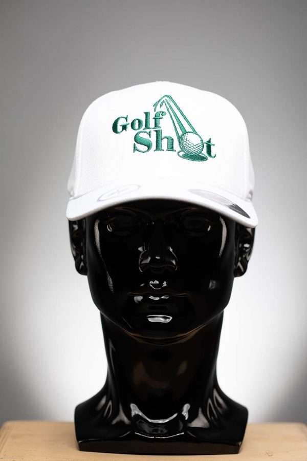 6572 Flexfit Hat Cool Dry Calocks Cap White With Hunter Green Full Logo 2 Flexfit Hat Cool & Dry Calocks Cap