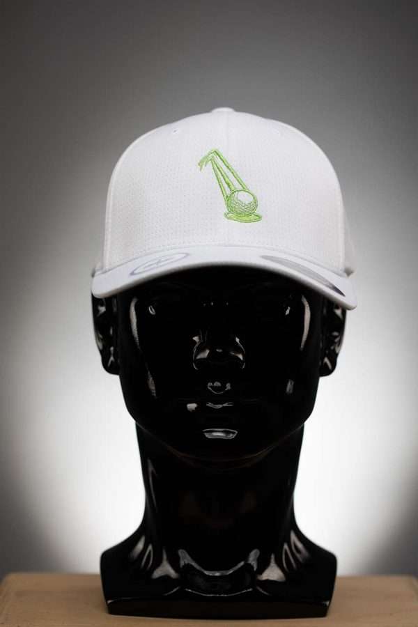 6572 Flexfit Hat Cool Dry Calocks Cap White With Lime Green Ball Logo Flexfit Hat Cool & Dry Calocks Cap