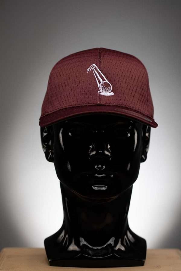 6777 Flexfit Hat Athletic Mesh Cap Maroon With White Ball Logo Flexfit Hat Athletic Mesh Cap