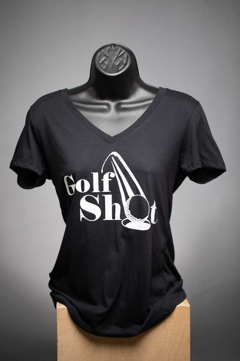 Ladies V Neck T Shirt Black With White Full Logo Ladies Jersey Golf T-Shirts