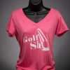 Ladies V Neck T Shirt Pink With White Full Logo Ladies T-Shirts