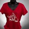 Ladies V Neck T Shirt Red With White Full Logo Ladies T-Shirts