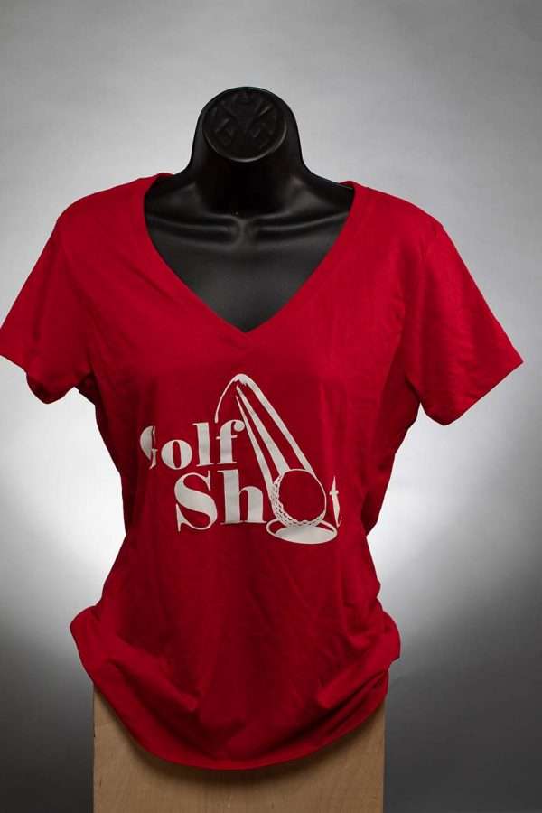 Ladies V Neck T Shirt Red With White Full Logo Ladies T-Shirts