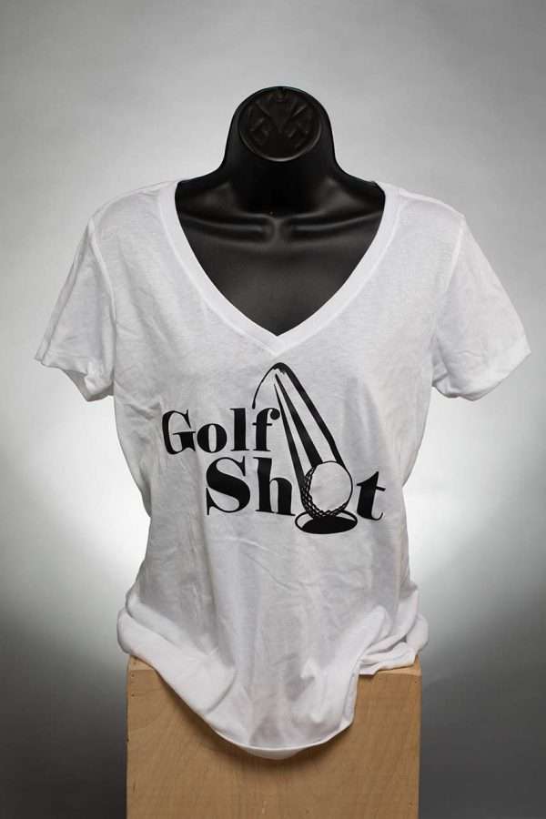 Ladies V Neck T Shirt White With Black Full Logo 5 Ladies T-Shirts