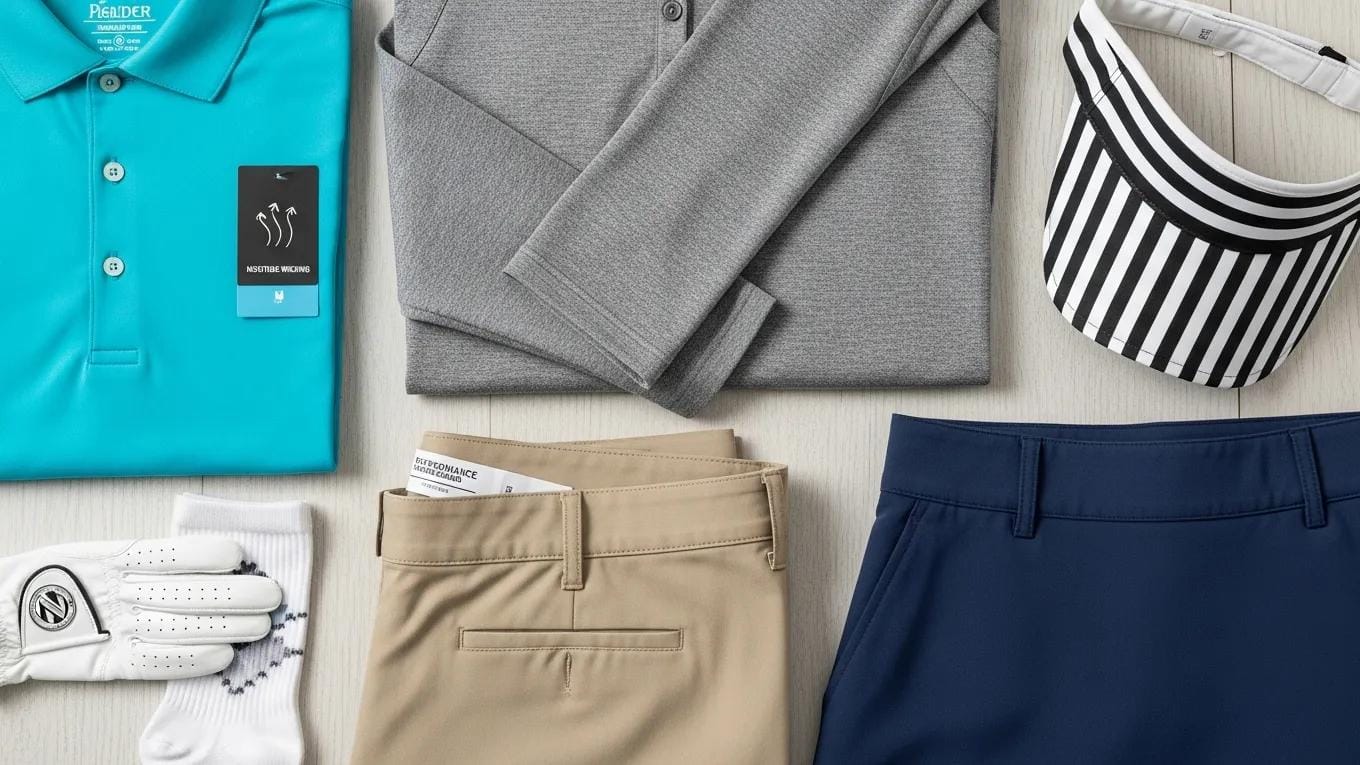 Close-up of golf apparel showcasing performance features like moisture-wicking and breathability