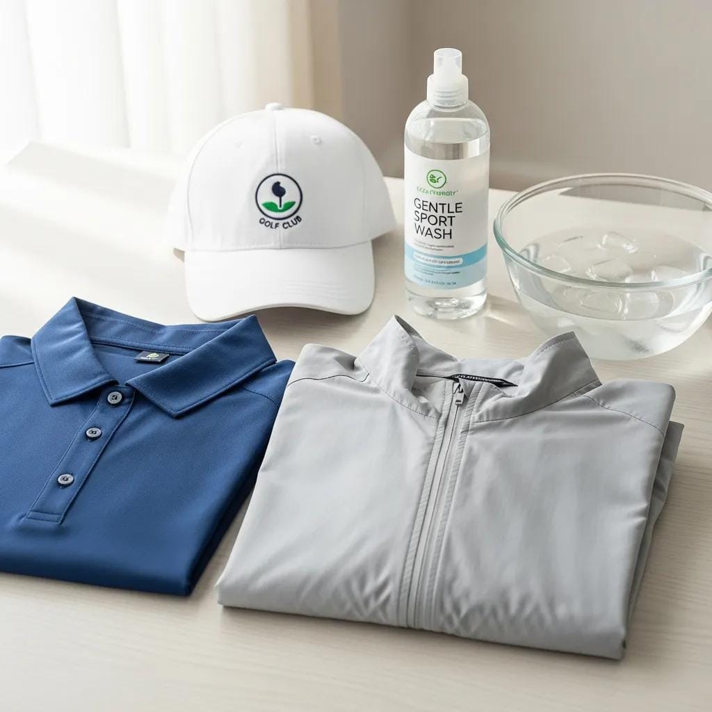 Golf apparel items with cleaning products for effective maintenance